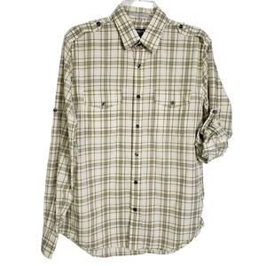 Express Mens Shirt Size Medium 15-15.5 Fitted Yellow Plaid Button Front Pockets